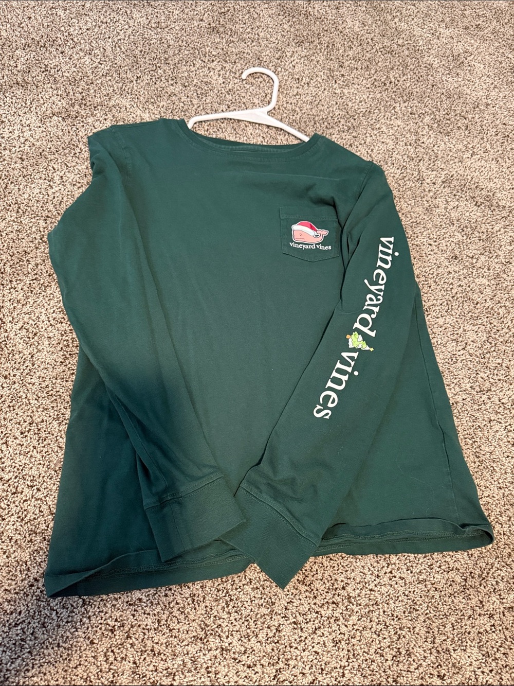 Vineyard Vines Dark Green Long Sleeve Pocket Tee with Sleeve Logo